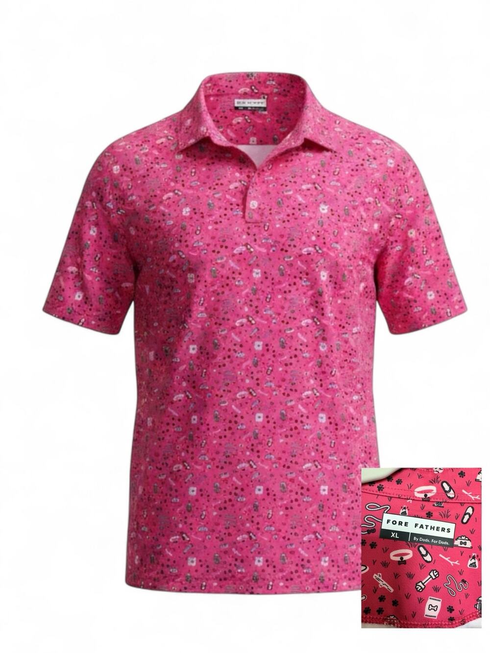Fore Fathers XL Red Performance Polo Golf Dog Theme Dadcore Golfbro